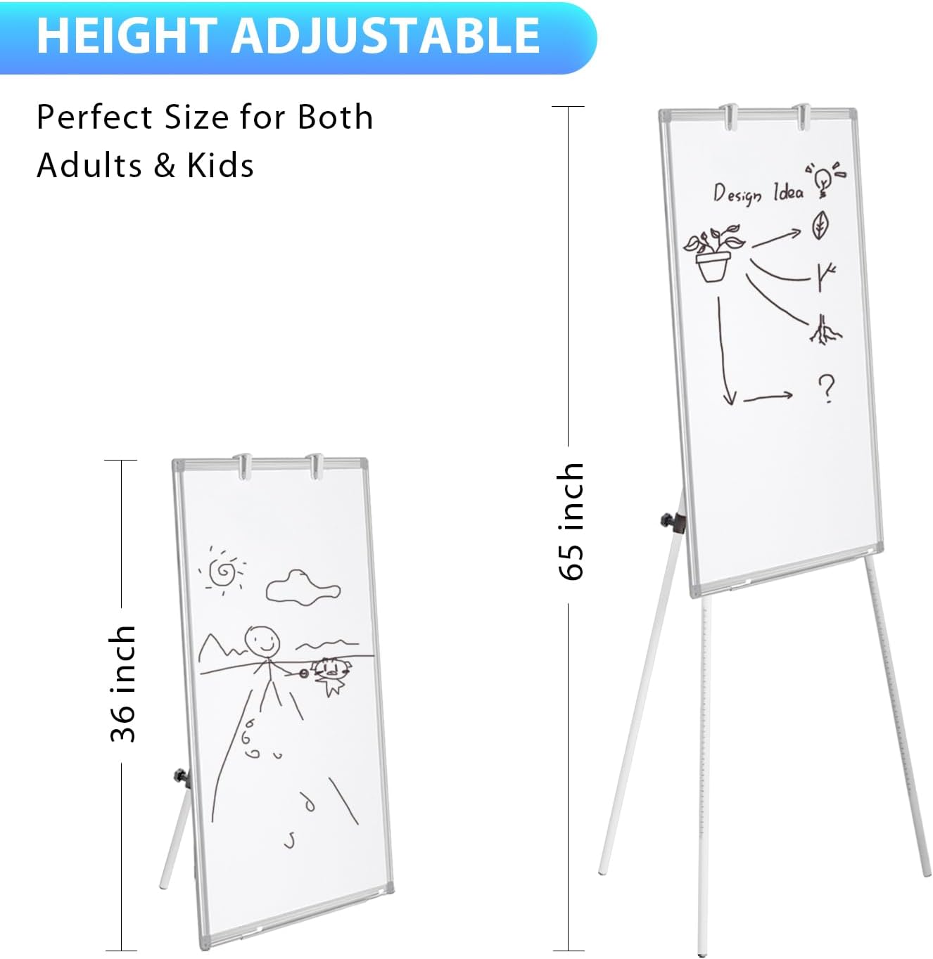 Easel Whiteboard - Magnetic Portable Dry Erase Easel Board 36 x 24 Tripod Whiteboard Height Adjustable Flipchart Easel Stand White Board for Office or Teaching at Home & Classroom (Black)