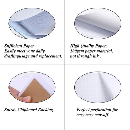 Engineering Graph Paper Pads, 11x17 Quadrille 25 Sheets/50 Pages Grid Paper for Drafting, Engineering, Blueprint Drawing, 4x4 Blue Quad Rule, 100gsm White Paper