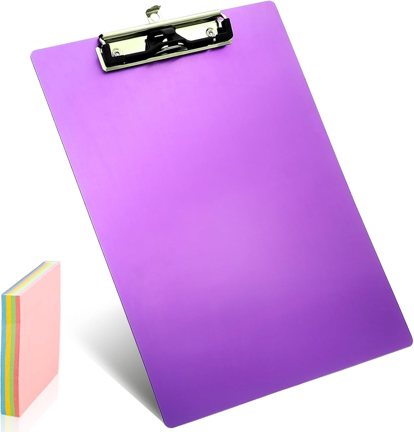 Aluminum Metal Clipboard Stainless Hangable Pen Holder Low-Profile Clip Board Size A4 9" x 12.6" with Sticky Note for School Office Business Medical Professionals Workshop Factory (Pink, Aluminum-A4)