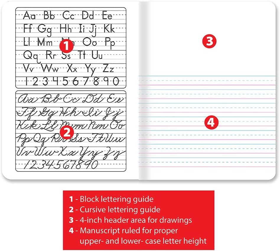 Better Office Products Primary Journal, Hardcover, Primary Composition Book Notebook - Grades K-2, 100 Sheet, One Subject, primary composition notebook with picture space