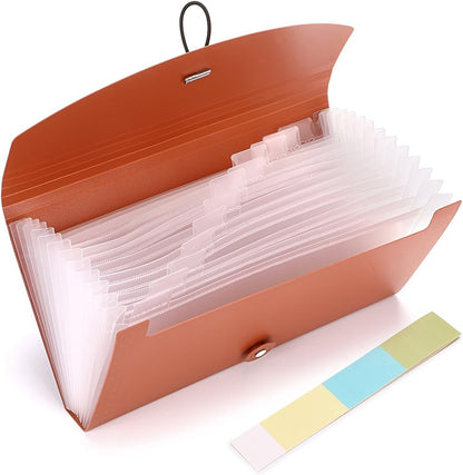 BTSKY 13 Pockets Expanding Check Bill File Folder-Hand-held Small Accordion File Folder Expandable Card Ticket Holder Plastic Business Document Organizer Wallet Case New Grey