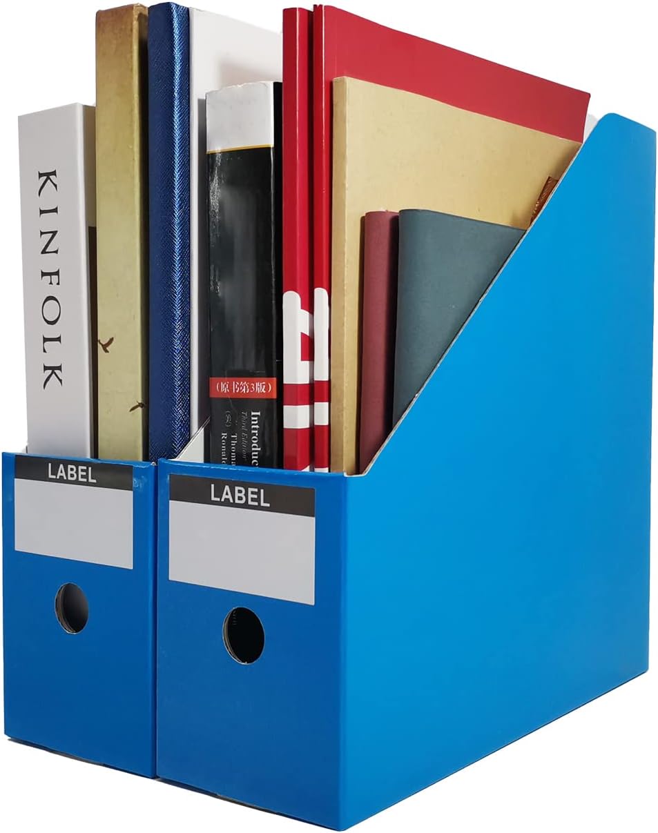 Limitliho 2 Pack White Magazine Holde, Vertical Book Bins for Classroom and Library Use, 10.6'' ×10.2'' ×3.5'' Inch Vertical File Folder Box