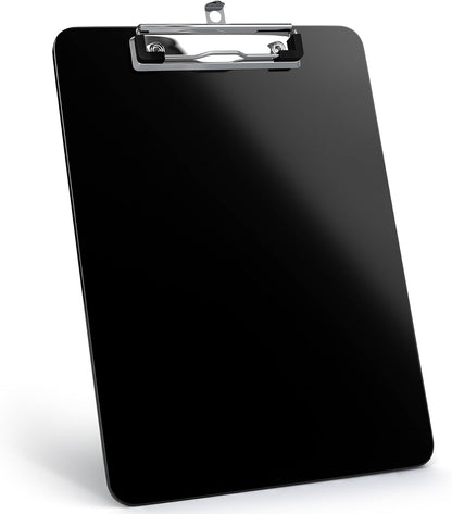 Kiggos Black Plastic Clipboard 12.5” x 9” Durable Clipboards Low Profile Metal Clip Board Holds 100 Sheets for Classroom Office Teachers Students Home Trucker Acrylic Clipboard Organizer