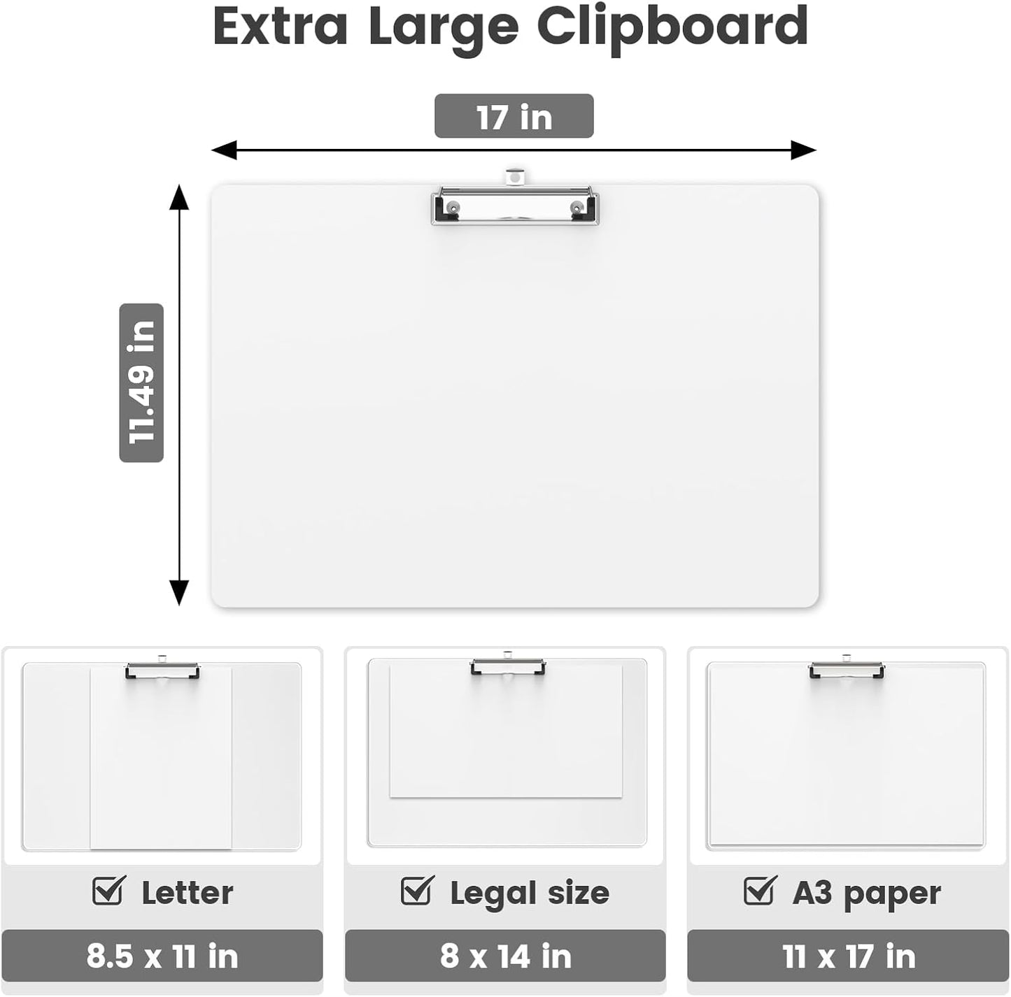 Extra Large 11x17 Clipboards, Plastic Black Drawing Boards, Horizontal Clip Board, Landscape Layout. Suitable for Watercolor, Sketching, Painting. Art & Drafting Supply