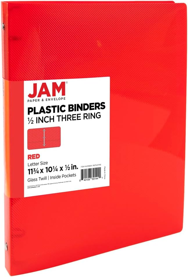 JAM PAPER Plastic 0.75 inch Binder - Clear 3 Ring Binder - Sold Individually