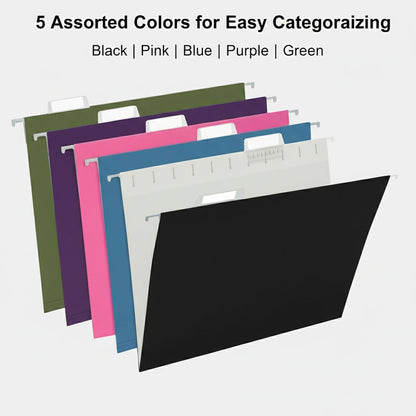 VZCPYTPM 25 Pack Hanging File Folders Letter Size,Pink Reliable Hanging Folders for Filing Cabinet,Reinforced Rods for Smooth Gliding,Includes 1/5 Adjustable Tabs & Inserts,Ideal for Home & Office