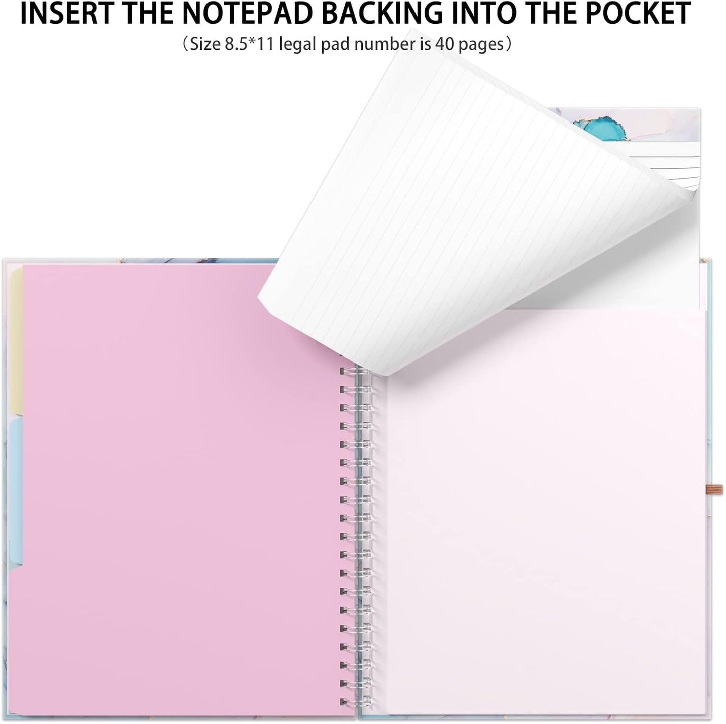 Rimilak Spiral Clipboards Folio with Refillable Lined Notepad, 14.5 x 9.8 In, Hardcover Cover with 5 Interior Pockets, Elastic Band and Pen Loop Series. Cute Stylish Clipfolio, Daisy Flower