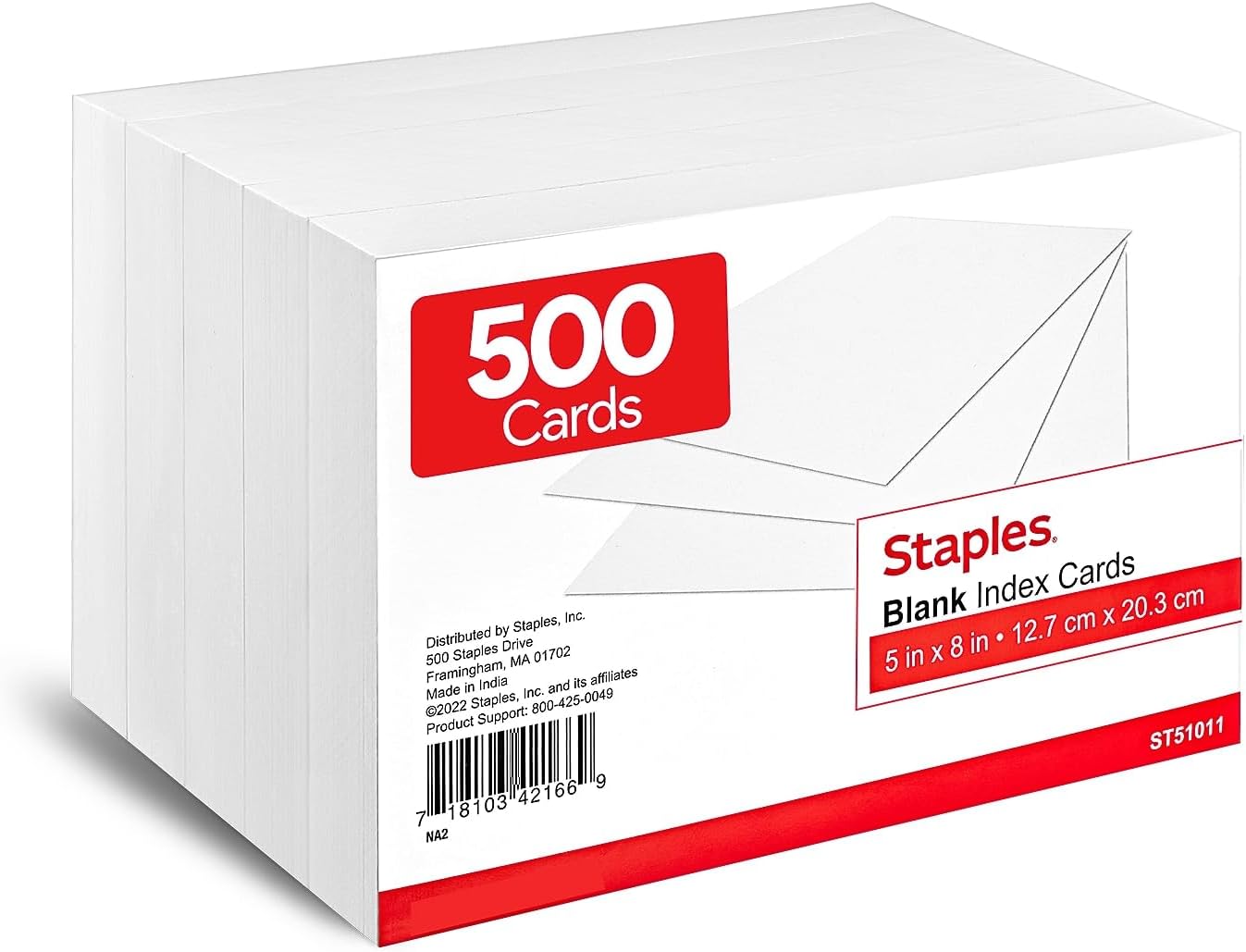 Staples Index Cards, 5" x 8", Blank, White, Acid‑Free, 500 Pack – Unruled Cards for Notes, Recipes & Presentations