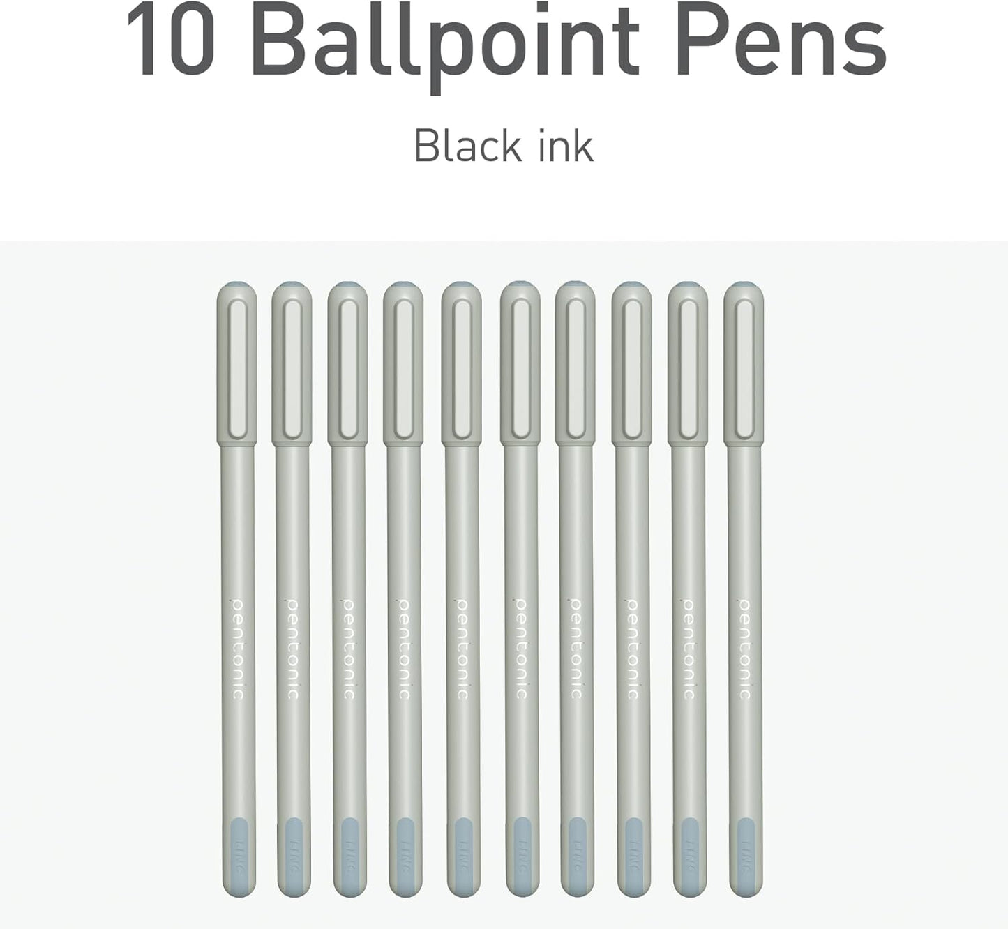 Pentonic Ballpoint Pens, 10 Count, Frosted Pale Gray Barrel with Black Ink, 0.7 mm Fine Point, Smooth Writing For Journaling & Note Taking (PEN13086)