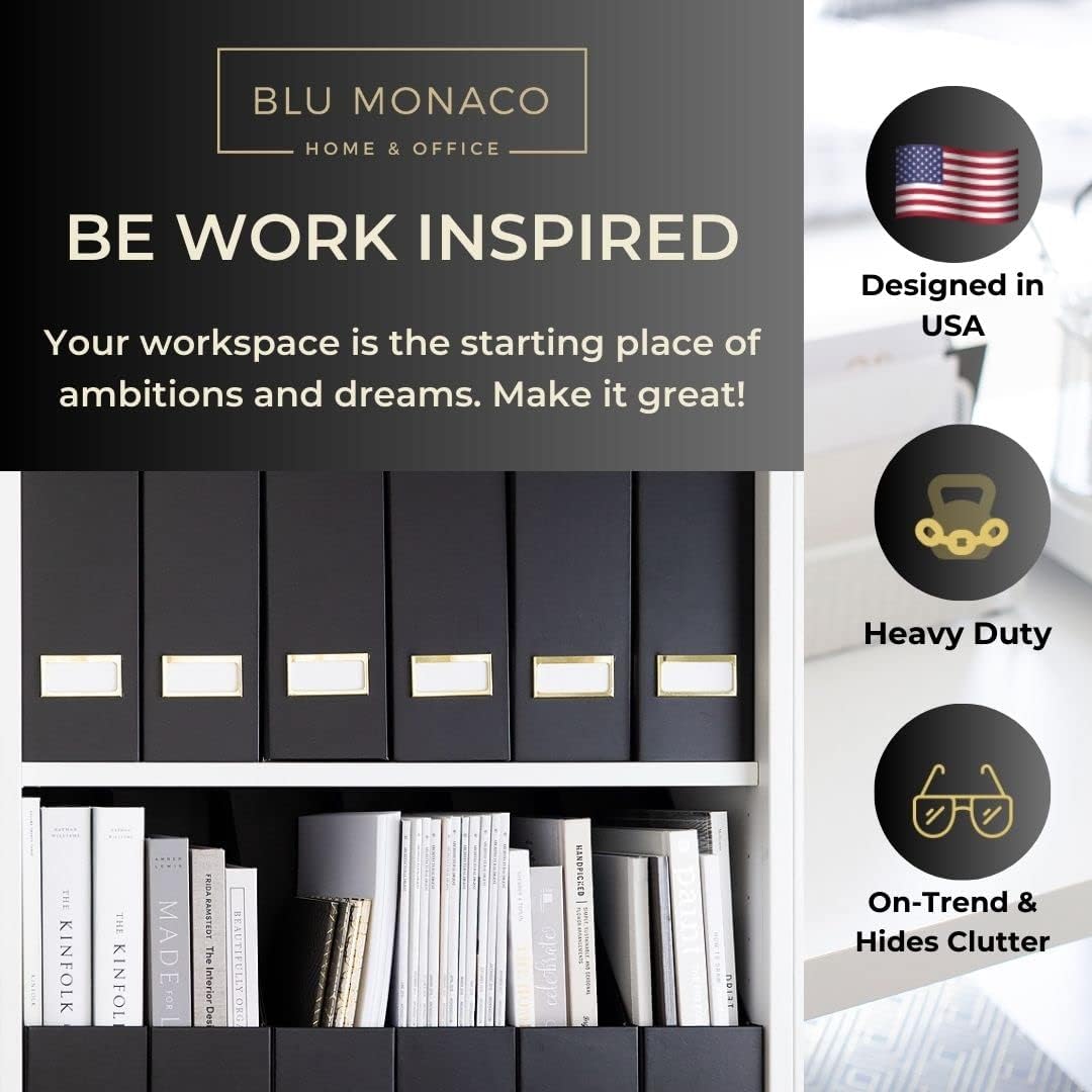 BLU MONACO Foldable Black Magazine File Holder | Set of 6 Cardboard Desk Organizer Boxes | Vertical Magazine File Holder | Standing File Holder | Office Classroom or Home