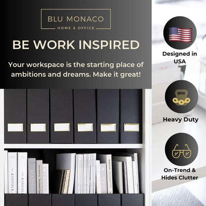 BLU MONACO Foldable Black Magazine File Holder | Set of 6 Cardboard Desk Organizer Boxes | Vertical Magazine File Holder | Standing File Holder | Office Classroom or Home