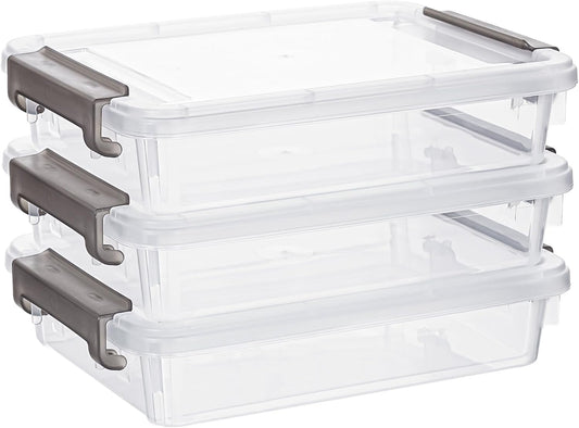 Citylife 3 PCS Plastic Storage Bins with Latching Lids Portable Project Case Clear File Box Stackable Storage Containers for Organizing A4 Paper, Photo, Document, Scrapbook