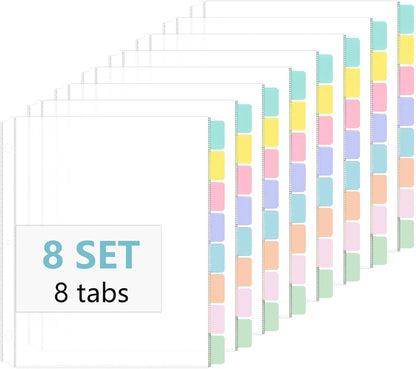8 Set of 64 Pack Clear Binder Sheet Protectors for 3 Ring Binder Plastic Page Protector with 8 Tabs,Insertable Index Page Divider 8.5x11 Inch（Boho Color）