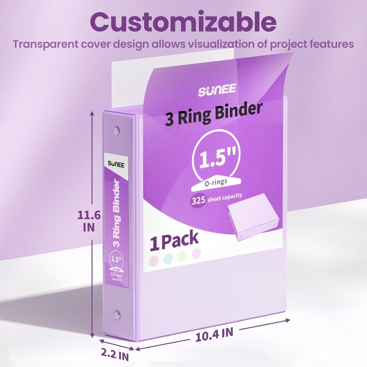 SUNEE 3 Ring Binder 3 Inch 1 Pack, Clear View Binder Three Ring PVC-Free (Fit 8.5x11 Inches) for School or Office Supplies, Pink