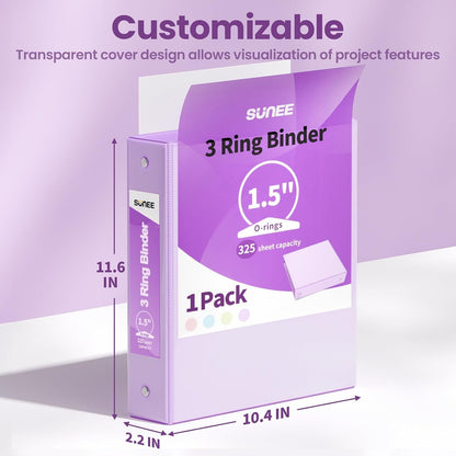 SUNEE 3 Ring Binder 3 Inch 1 Pack, Clear View Binder Three Ring PVC-Free (Fit 8.5x11 Inches) for School or Office Supplies, Pink