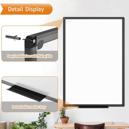 VIZ-PRO Magnetic Dry Erase White Board, 36 X 24 Inches, Black Aluminium Frame