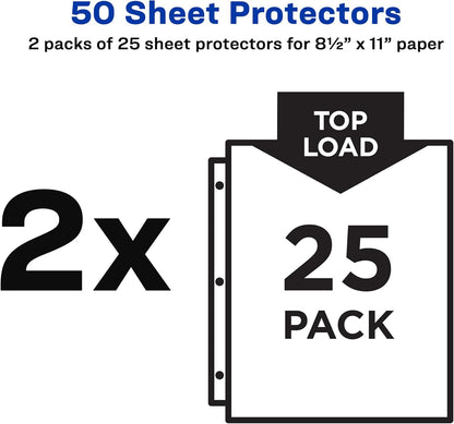 Avery Diamond Clear Top Sheet Protectors, Super Heavyweight Page Protectors for 3 Ring Binder, Clear Binder Sheet, 25 Count (Pack of 2) (86009)