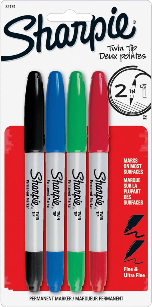 Sharpie 32174-SH Twin Tip 4 Pack (Red,Blue,Green, and Black)