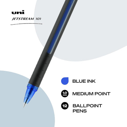 uniball Jetstream 101 Ballpoint Pens, Medium Point (1.0mm), Blue, 12 Pack