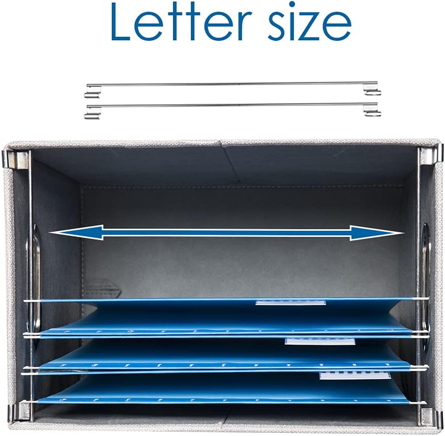 PRANDOM File Organizer Box - Collapsible Decorative Linen Filing Storage with Lids for Letter Size - Grey (14x9.3x10.8 inch)