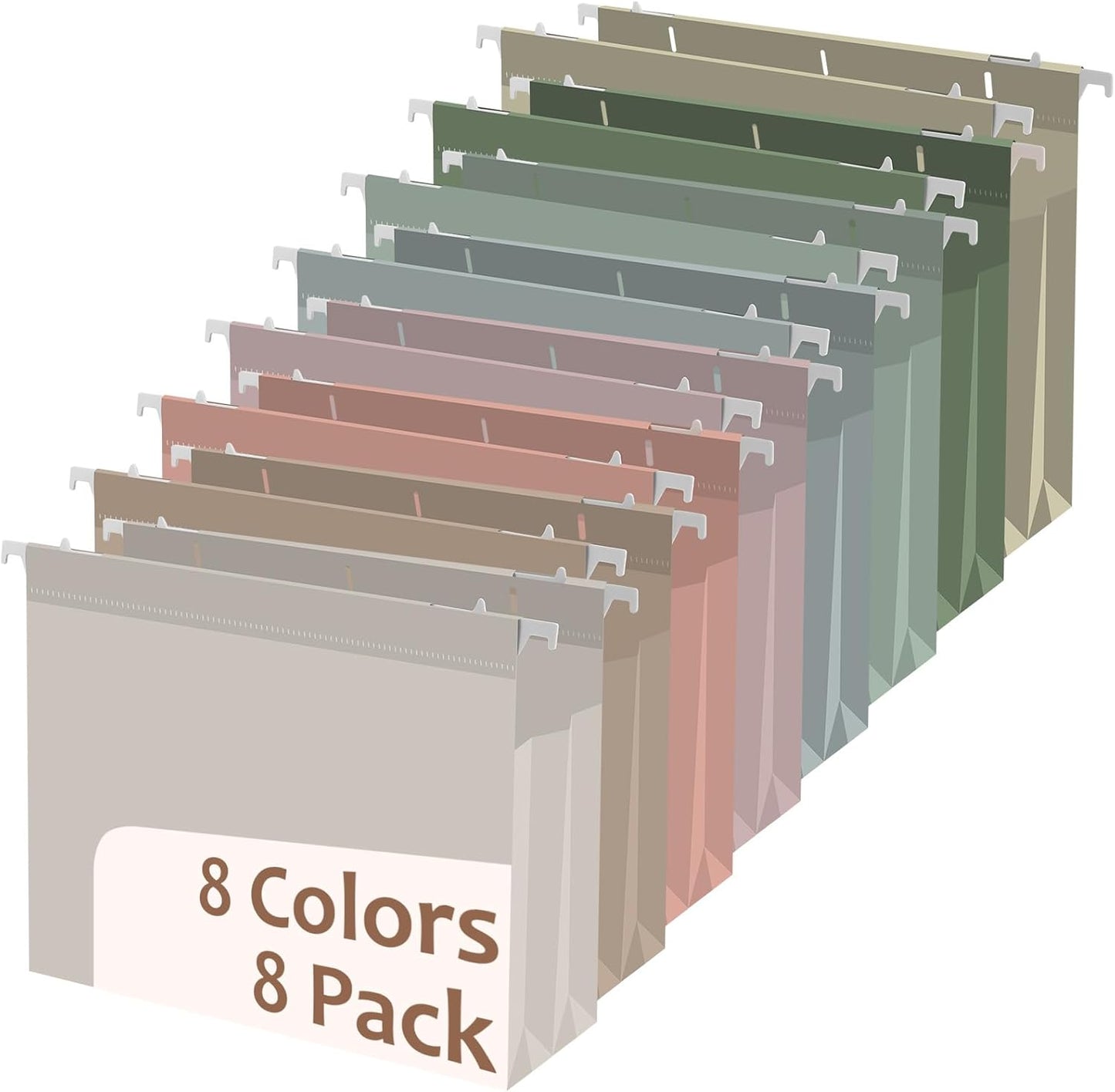 8Pack Plastic 4" Expanding Extra Capacity Hanging File Folder Heavy Duty Letter Size 11.8 x 9.4 inches Filing Cabinet Organizer Accordian Pocket for Legal Office Files Document (Morandi)