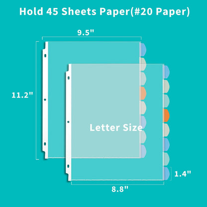 Binditek 128 Pack Heavyduty Clear Sheet Protectors with 8 Tabs, 45 Sheets Capacity, 8.5 x 11 inch Plastic Dividers for 3 Ring Binder, Insertable Index Divider, Letter Size, 16 Set, Label Sticker
