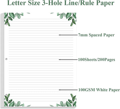 Stationery Lined Paper, Letter Size Unpunched Ruled Filler Paper, 100Sheets/200Pages Loose-Leaf Line, 100gsm, 8.5'' x 11'', Leaf