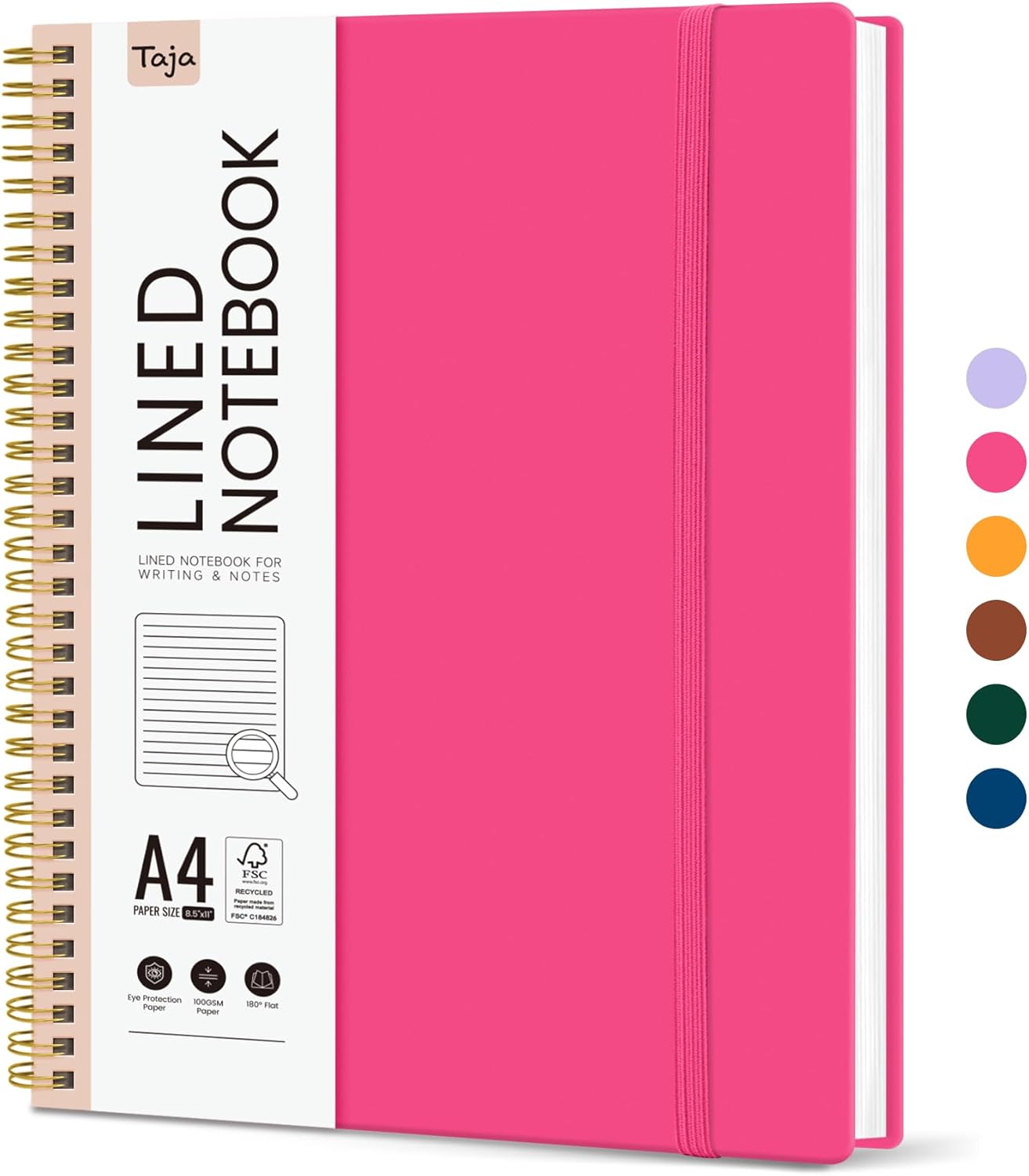 Taja Spiral Lined Notebook, 8.5"x11" Notebooks for Work, Large A4 Journal for Women & Men, College Ruled Journaling Notebook for Writing, Plastic Cover Spiral Journal, Green