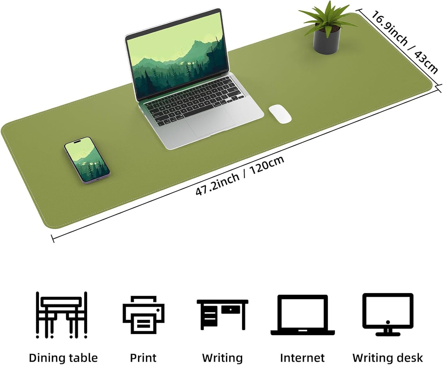 Large Desk Mat 47.2" x 17" Leather Desk Pad Protector with Natural Cork & PU Leather, Non-Slip Office Desk Mat, Large Mouse Pad, Waterproof Desk Blotter pad for Office&Home(Black)