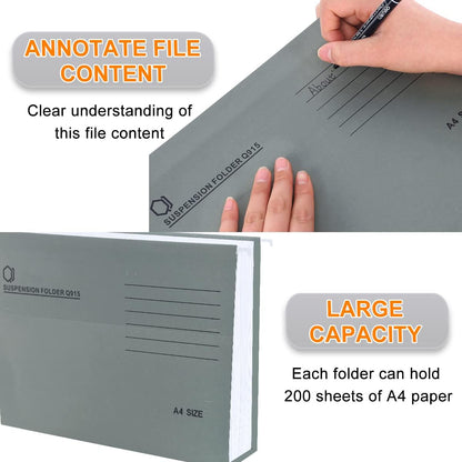 A4 Hanging File Folders, 25 Pcs Recycled Card File Folders for Filing Cabinet with Tabs and Card Inserts, Hanging Files Storage Folders for Office and School, Gray