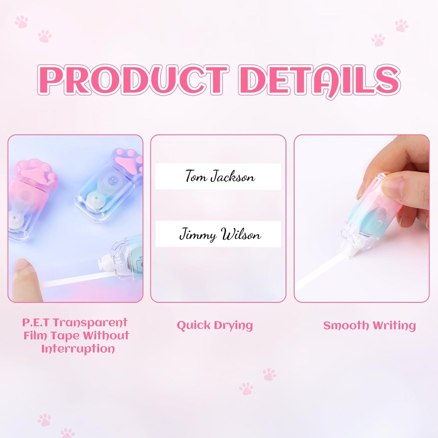 3 Pack White Out Correction Tape, Cute Mini Correction Tape, Kawaii Cat Paw White Out Tape for Cat Lovers Students and School Office Supplies