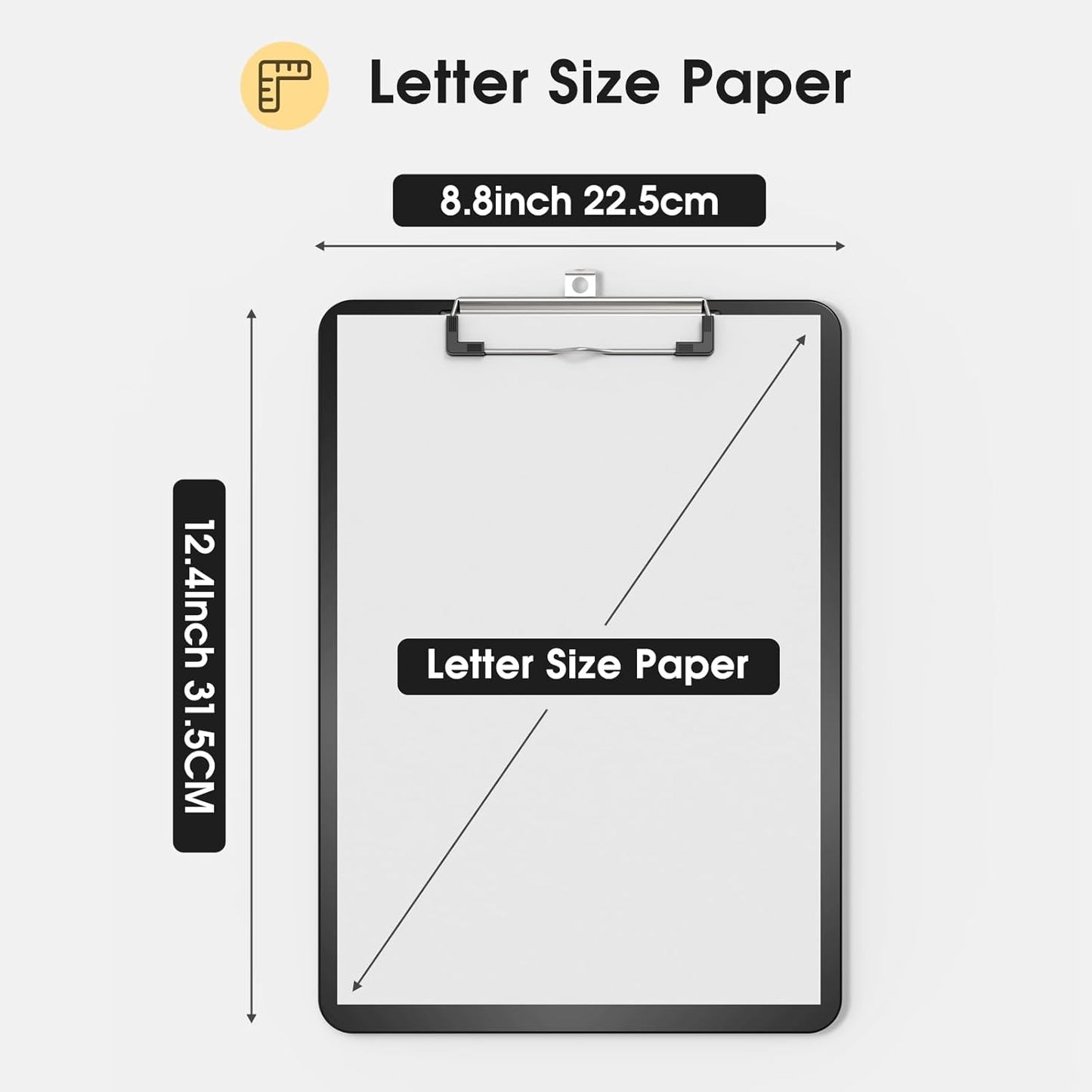 Plastic Clipboards 2 Pack, A4 Black Clip Board 8.5x11 for Classroom, Students, Kid, Woman, Size 9" x 12.5" with Low Profile Clip, Office & School Supply