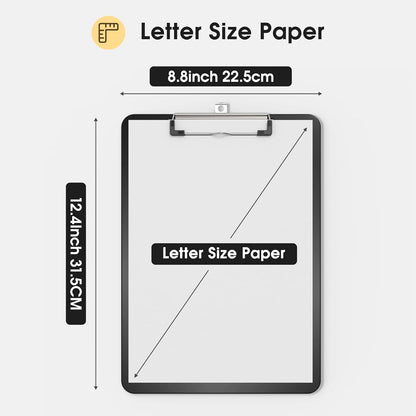 Plastic Clipboards 2 Pack, A4 Black Clip Board 8.5x11 for Classroom, Students, Kid, Woman, Size 9" x 12.5" with Low Profile Clip, Office & School Supply