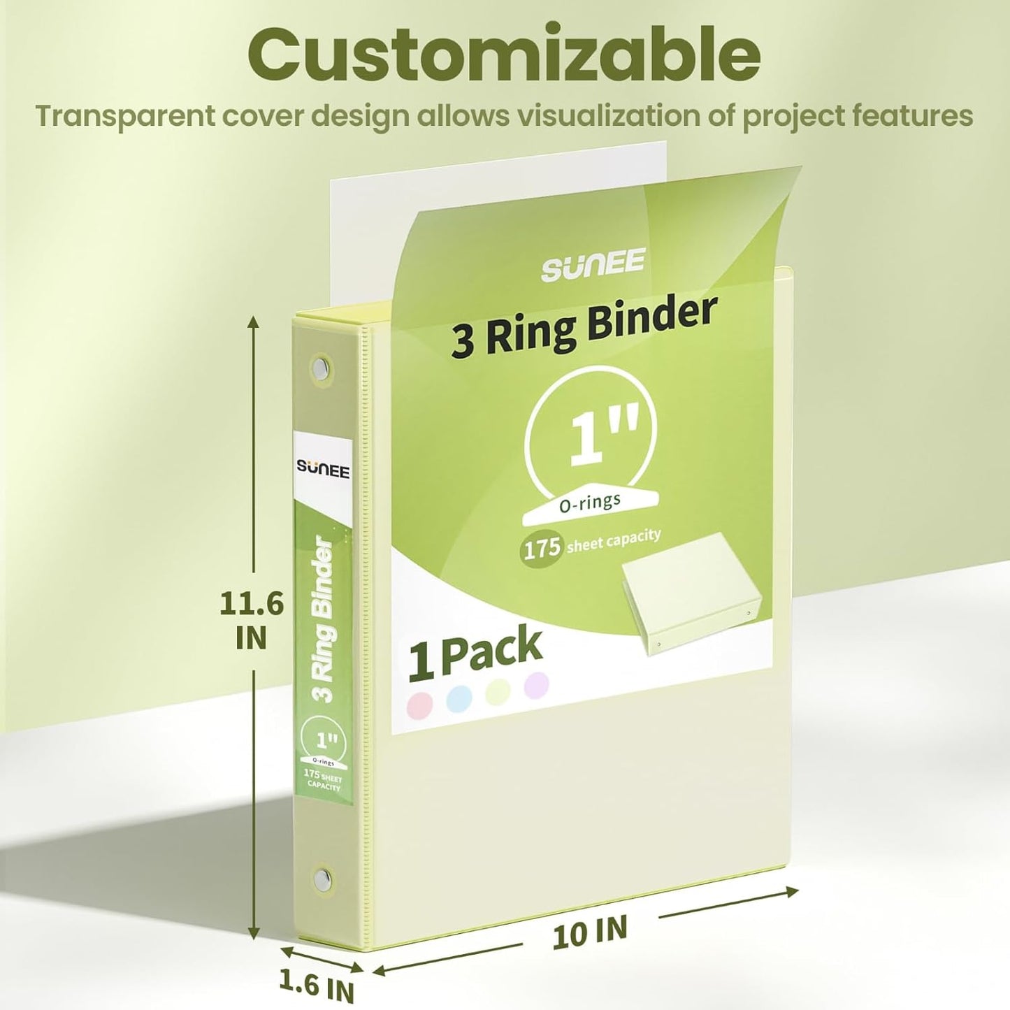 SUNEE 3 Ring Binder 3 Inch 1 Pack, Clear View Binder Three Ring PVC-Free (Fit 8.5x11 Inches) for School or Office Supplies, Pink