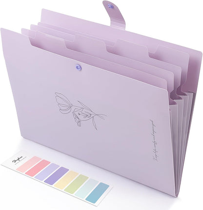 SKYDUE Letter A4 Paper Expanding File Folder Pockets Accordion Document Organizer (Purple)