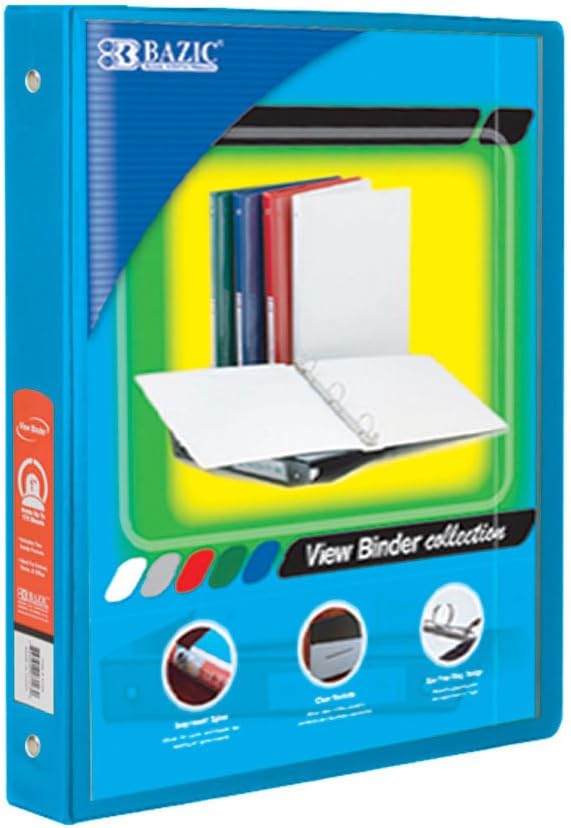 BAZIC 1/2-Inch 3-Ring View Binder with 2-Pockets, Cyan (4105-12P)