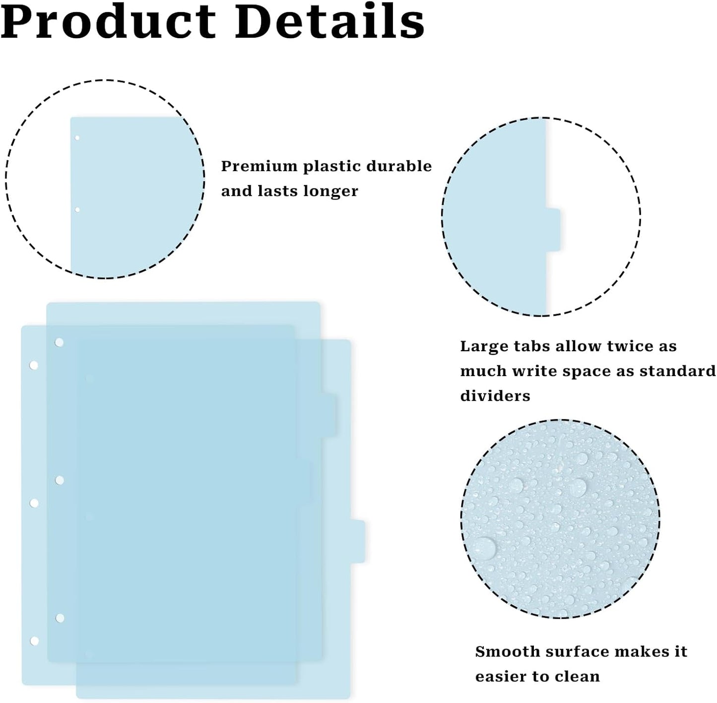 Black Binder Dividers, 8-Tab Sturdy Plastic Dividers, Binder Dividers with Tabs, Black 3-Ring Binder Plastic Divider Set, Aesthetic Dividers for Binder, Suitable for Notebooks and Binders(Black)