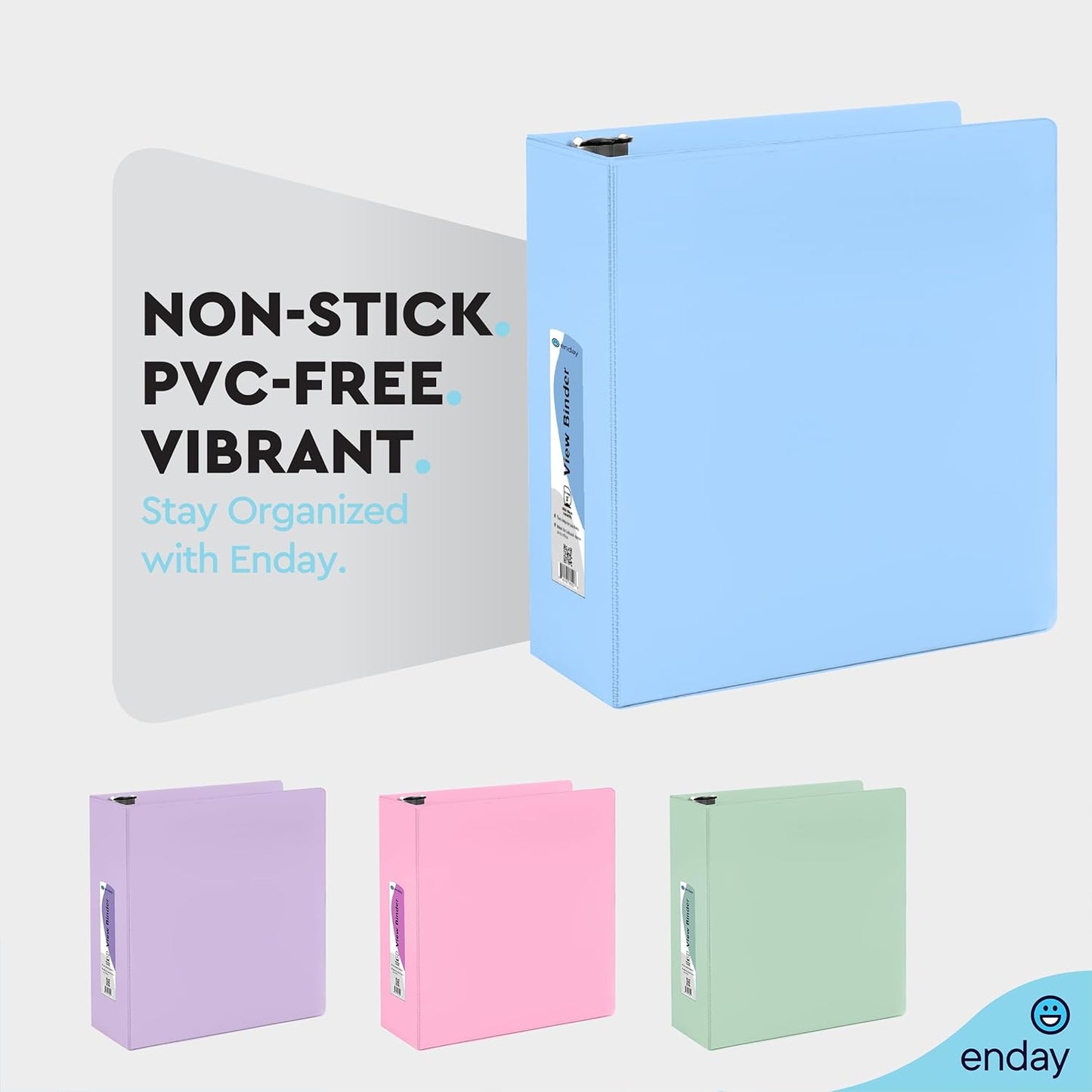 Enday 1.5 Inch Binder, Green - 1.5 Inch 3 Ring Binder, Round Ring Pastel with Clear View Cover for Letter Size 8.5 x 11'' Paper & 2 Inside Pockets, Ideal for School Supplies, Office, and Home