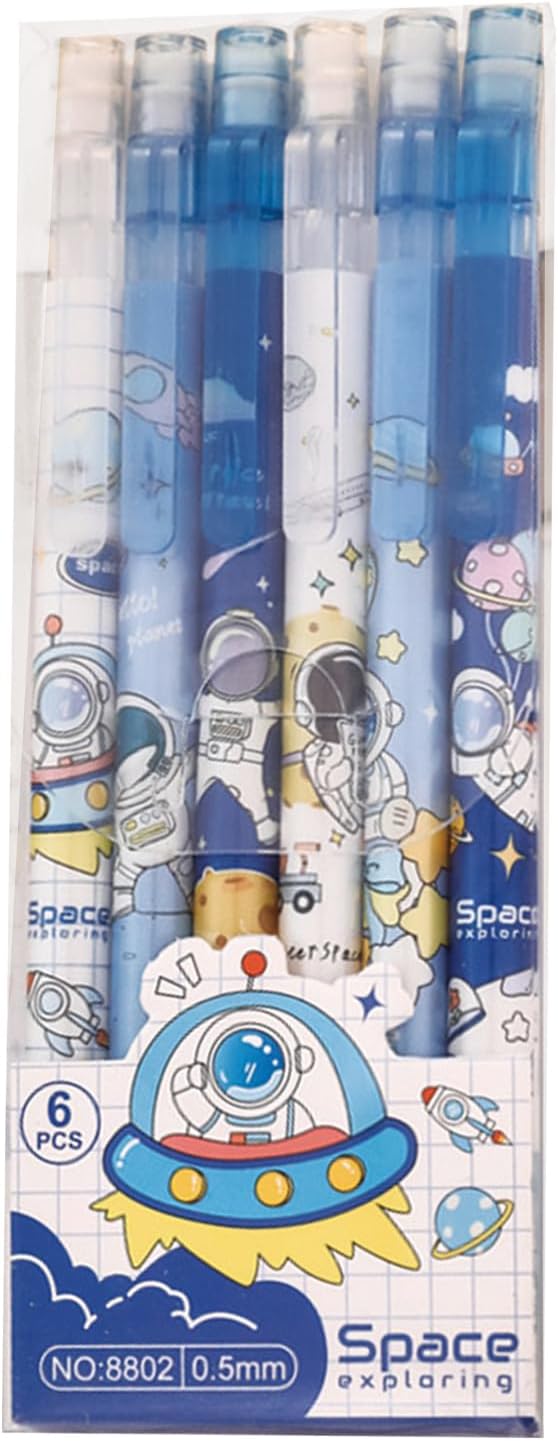 MOZXIRZ 4 Pcs Cute Mechanical Pencils with Top Eraser 0.5mm Cartoon Space Mechanical Pencil School Pencil for Women (6pcs Space)
