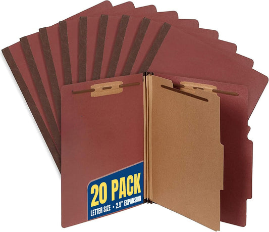 1InTheOffice Classification Folders 2 Dividers Letter Size, Brick Red Pressboard Classification Folders, Letter Size, 2.5 Extension, 20 Pack