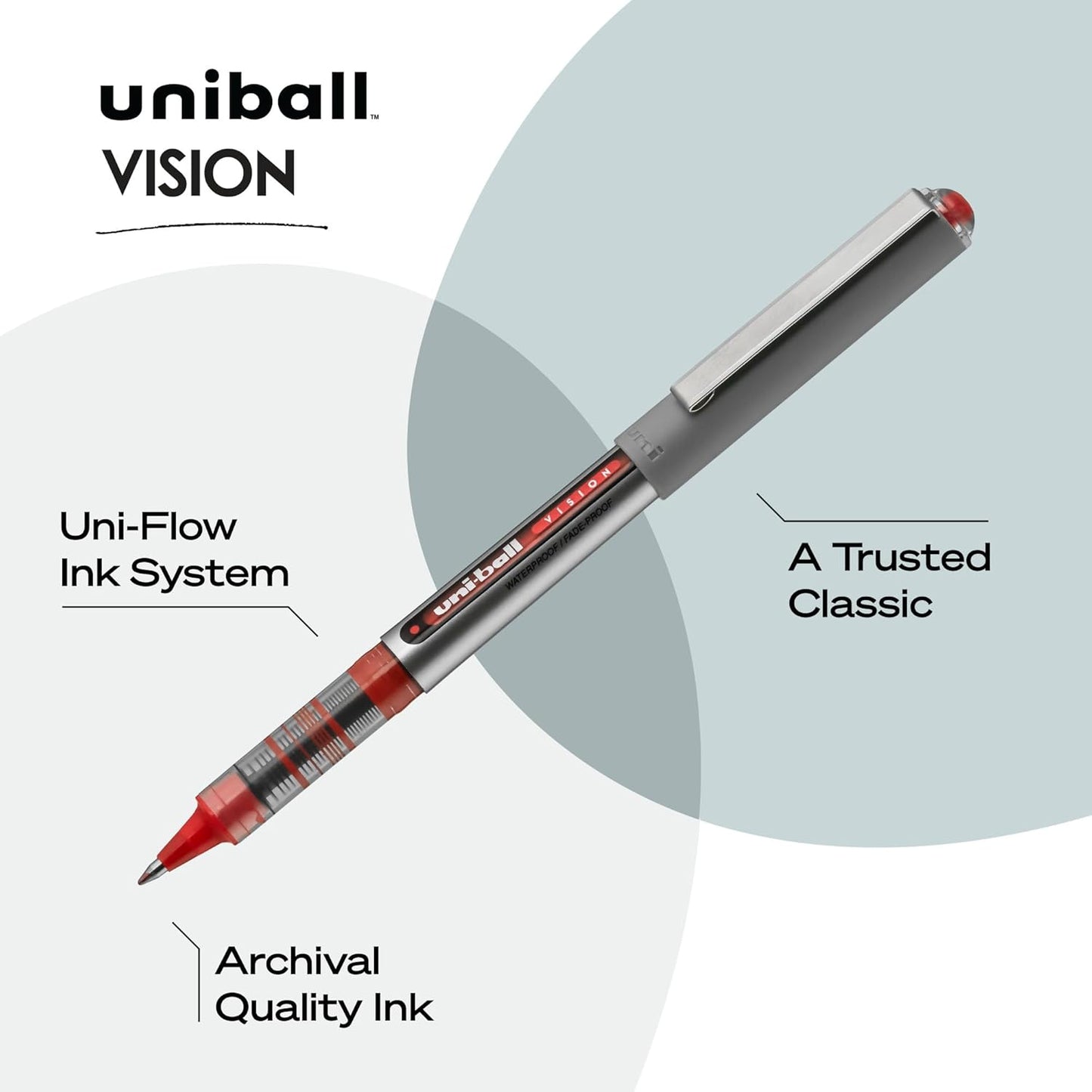 uni-ball Vision Stick Roller Ball Pens, Fine Point, Black Ink, Pack of 4