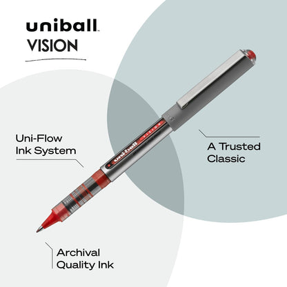 uni-ball Vision Stick Roller Ball Pens, Fine Point, Black Ink, Pack of 4