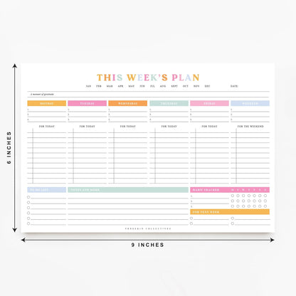 ThreeKin Weekly Planner - Premium 52-Sheet Tear-Off Notepad, 8.5 x 11 inches, Clean Colorful Design, Perfect for Work, School, Projects, and Entrepreneurs, Female & USA Owned Business