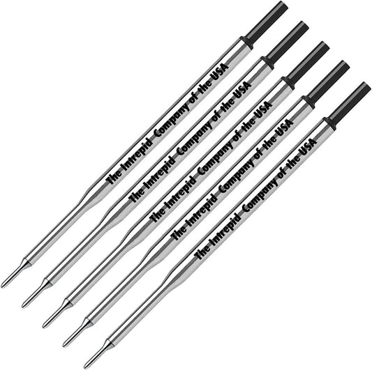 5 Genuine Intrepid Fine Ballpoint Refills for Paper Mate Lubriglide, Aspire, PhD,PhD Ultra Ballpoint Pens and Schneider pens That take Express 225, (Bulk Packed) (Black)
