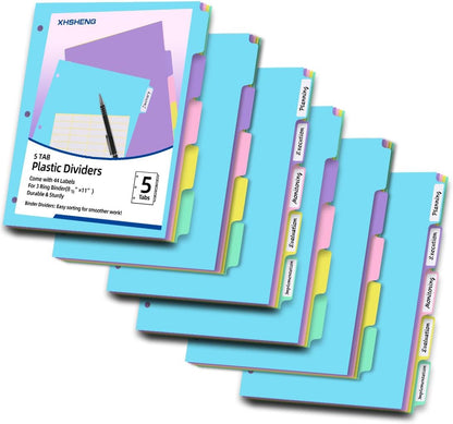 3 Ring Binder Dividers with TAB,48PCS/6 Set Plastic File Dividers,8 Tab 3 Hole Punch Dividers,Pastel Color,Letter Size,6 Sets