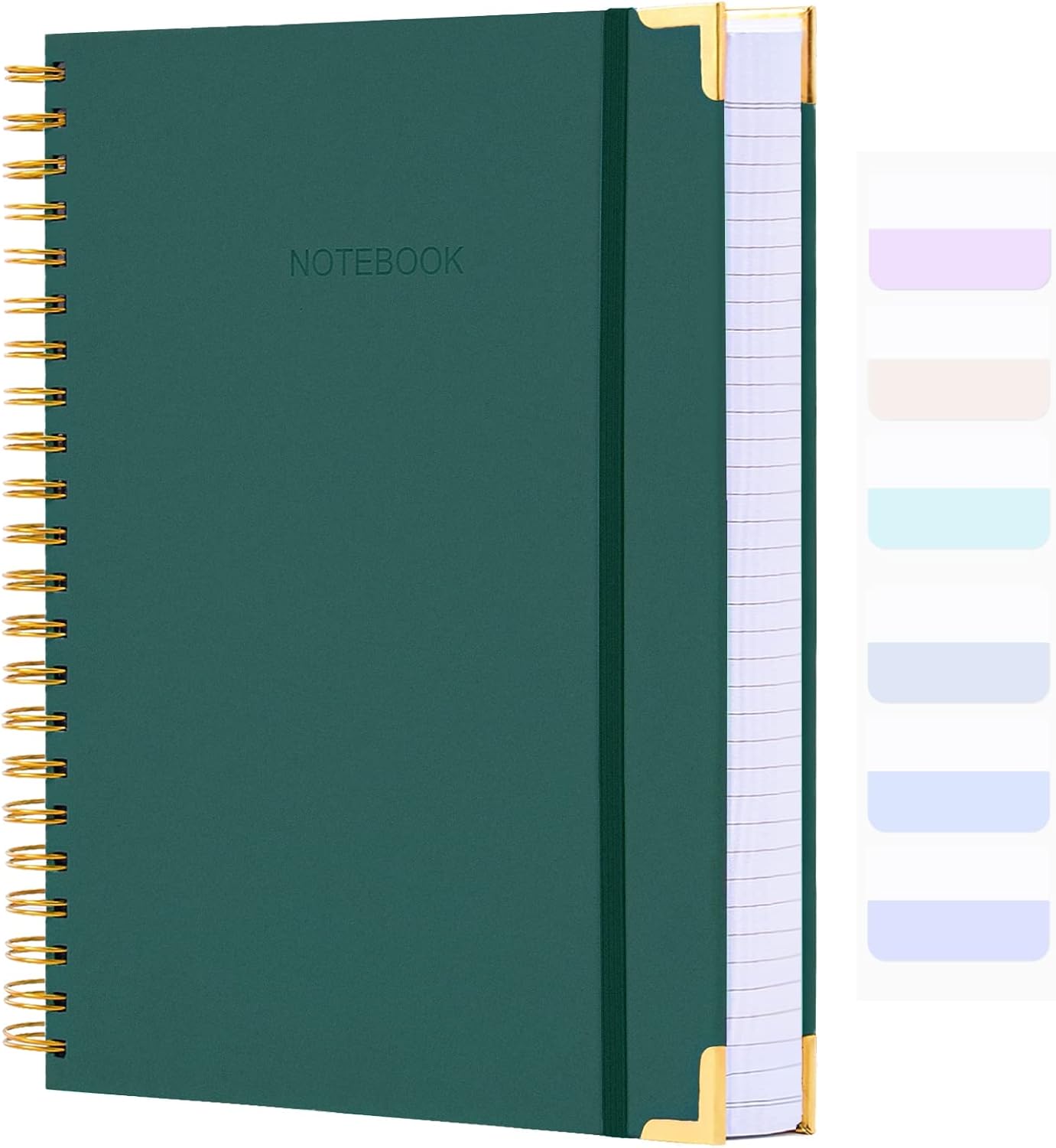 Spiral Notebook, College Ruled Notebook Journal, 7” x 10”, 300 Pages Leather Writing Journal for Women Men, B5 Hardcover Notebook for Work School, 24pcs Index Tabs, Light Blue