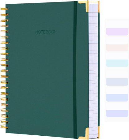 Spiral Notebook, College Ruled Notebook Journal, 7” x 10”, 300 Pages Leather Writing Journal for Women Men, B5 Hardcover Notebook for Work School, 24pcs Index Tabs, Light Blue