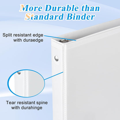 CIXILDTS 0.5-inch Round Ring Binder, Durable 1/2" 3 Ring Binder Fit Letter Size Paper, Presentation View Binders, White,12-Pack
