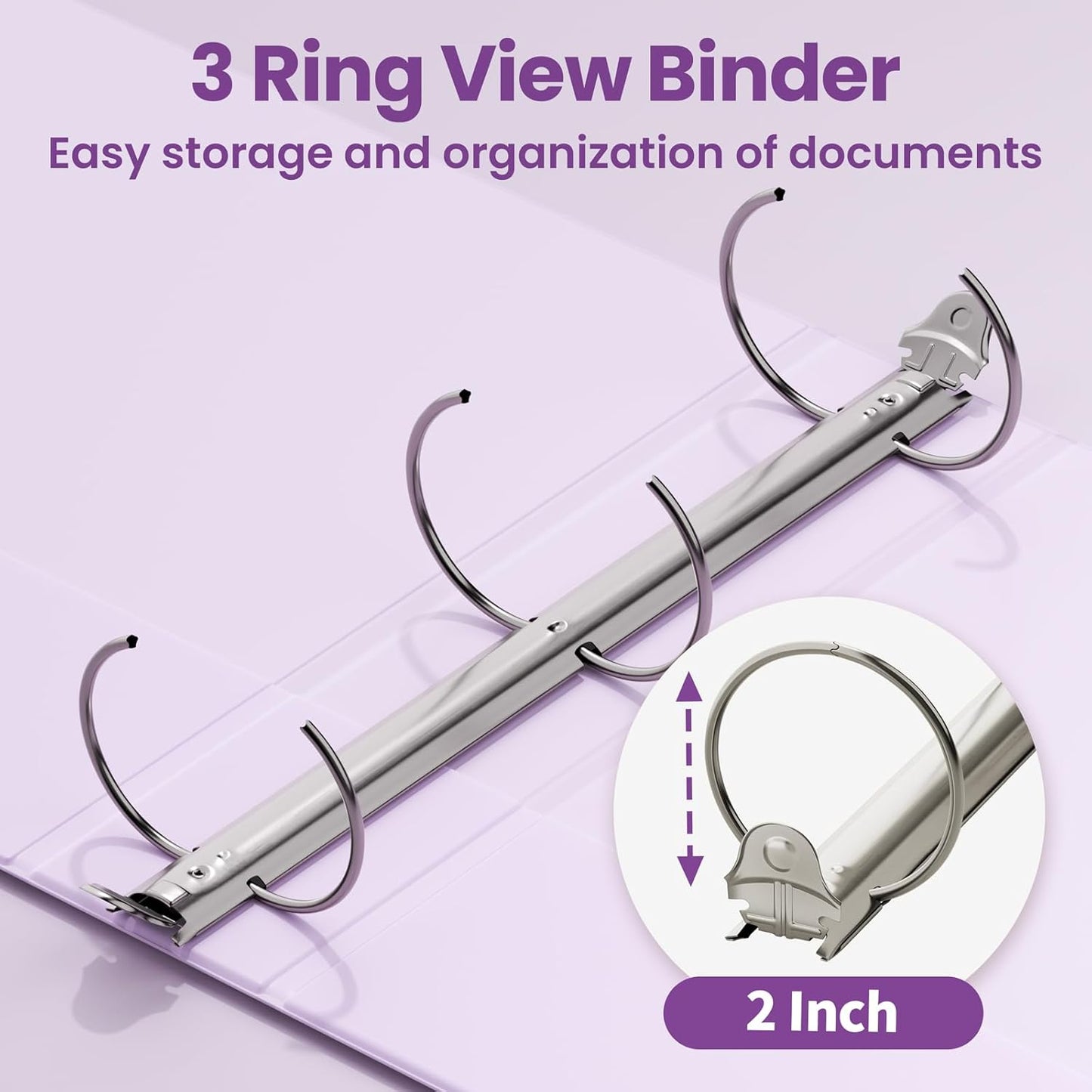SUNEE 3 Ring Binder 3 Inch 2 Pack, Clear View Binder Three Ring PVC-Free (Fit 8.5x11 Inches) for School or Office Supplies, Pink