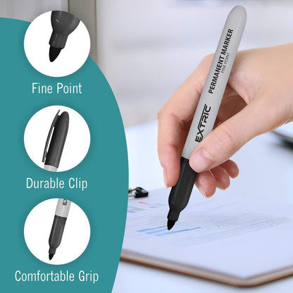 EXTRIC Permanent Markers Black, 36 Count Fine Point Markers, Quick Drying, Works on Wood, Paper, Plastic, Metal and Glass, for Home, Office and School use